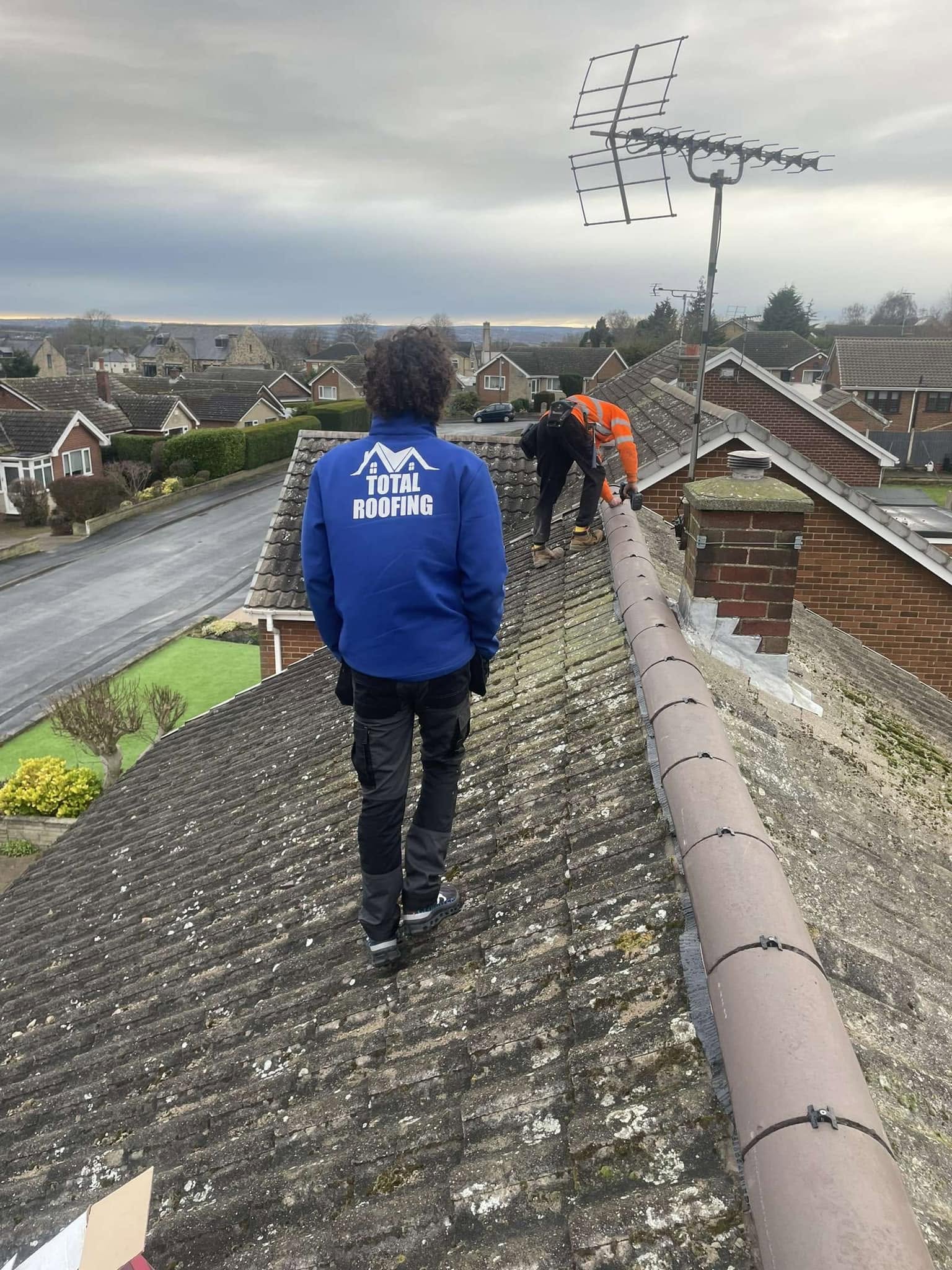 Commercial roofing area being assessed before roofing work
