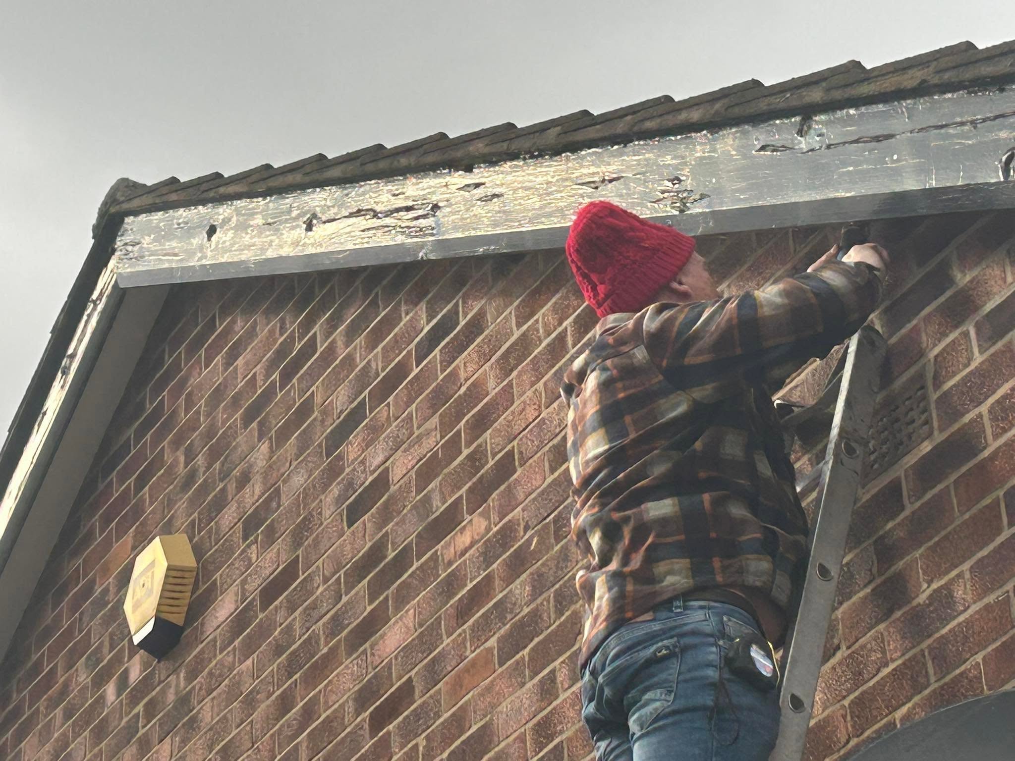 Damaged fascia and soffit roofline requiring attention
