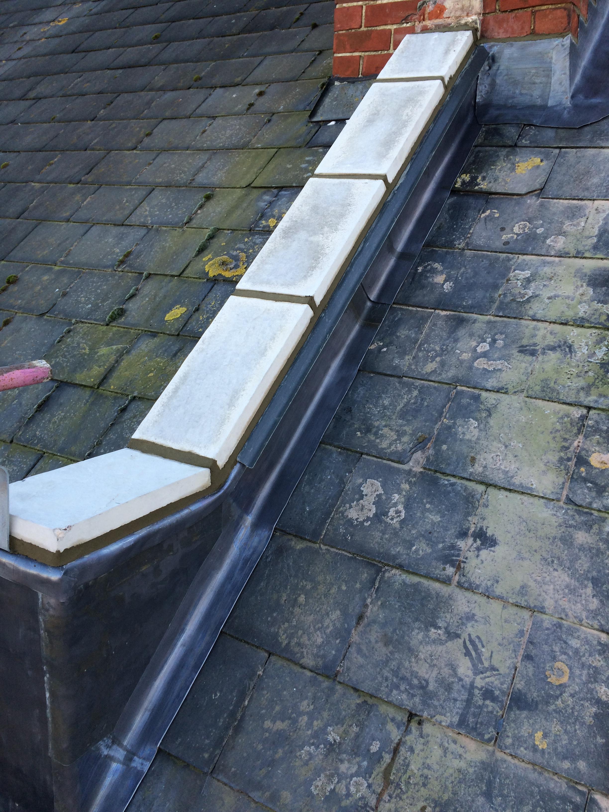 Pitched roof showing roofing details and junctions
