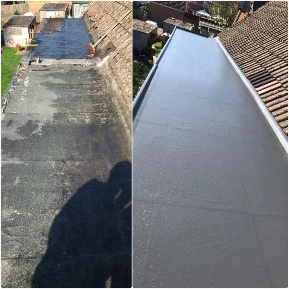 Damaged flat roofing requiring professional repair